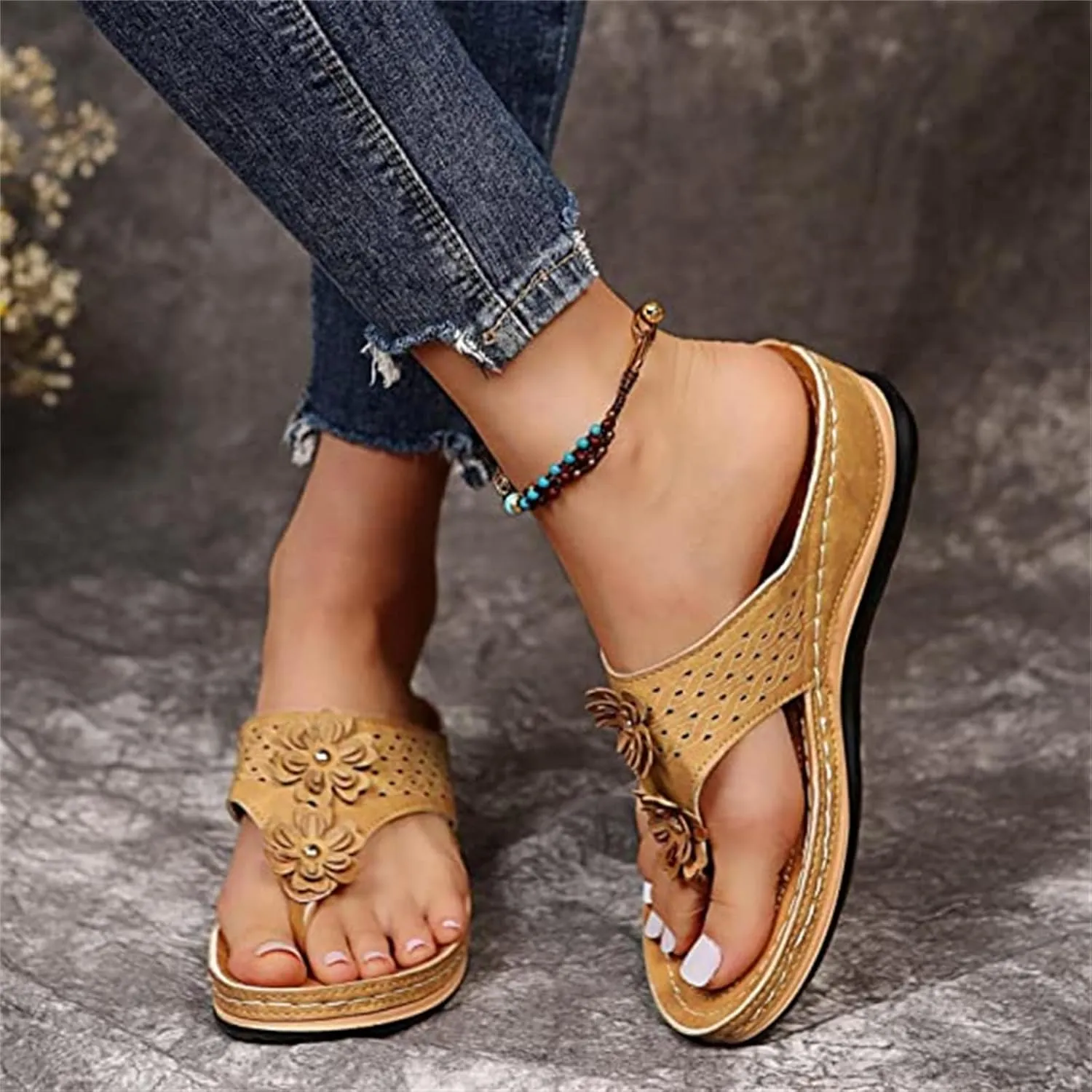 Lausiuoe Orthopedic Sandals for Women,Women Casual Dressy Summer Slippers Orthotic Flat Flip Flops With Arch Support