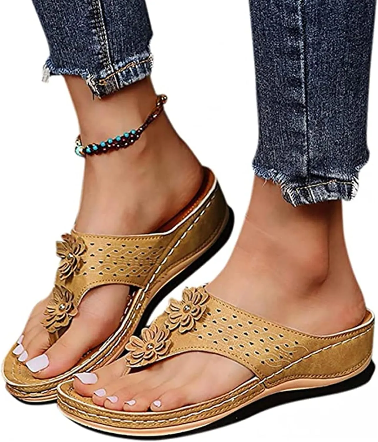 Lausiuoe Orthopedic Sandals for Women,Women Casual Dressy Summer Slippers Orthotic Flat Flip Flops With Arch Support