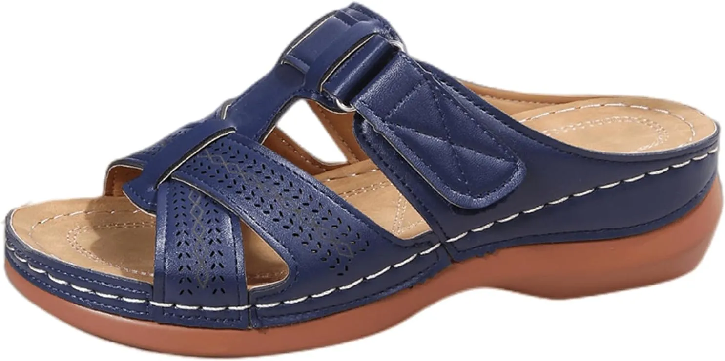 Lausiuoe Orthopedic Sandals Women Dressy Summer Flat Sandals Slip On Open Toe Casual Orthotic Slides Flip Flops Sandalias