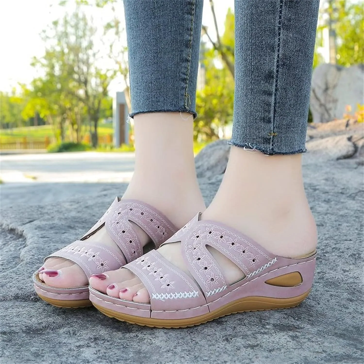 Lausiuoe Orthotic Dress Sandals For Women With Arch Support Comfortable Walking Summer Casual Orthopedic Slides Flip Flops