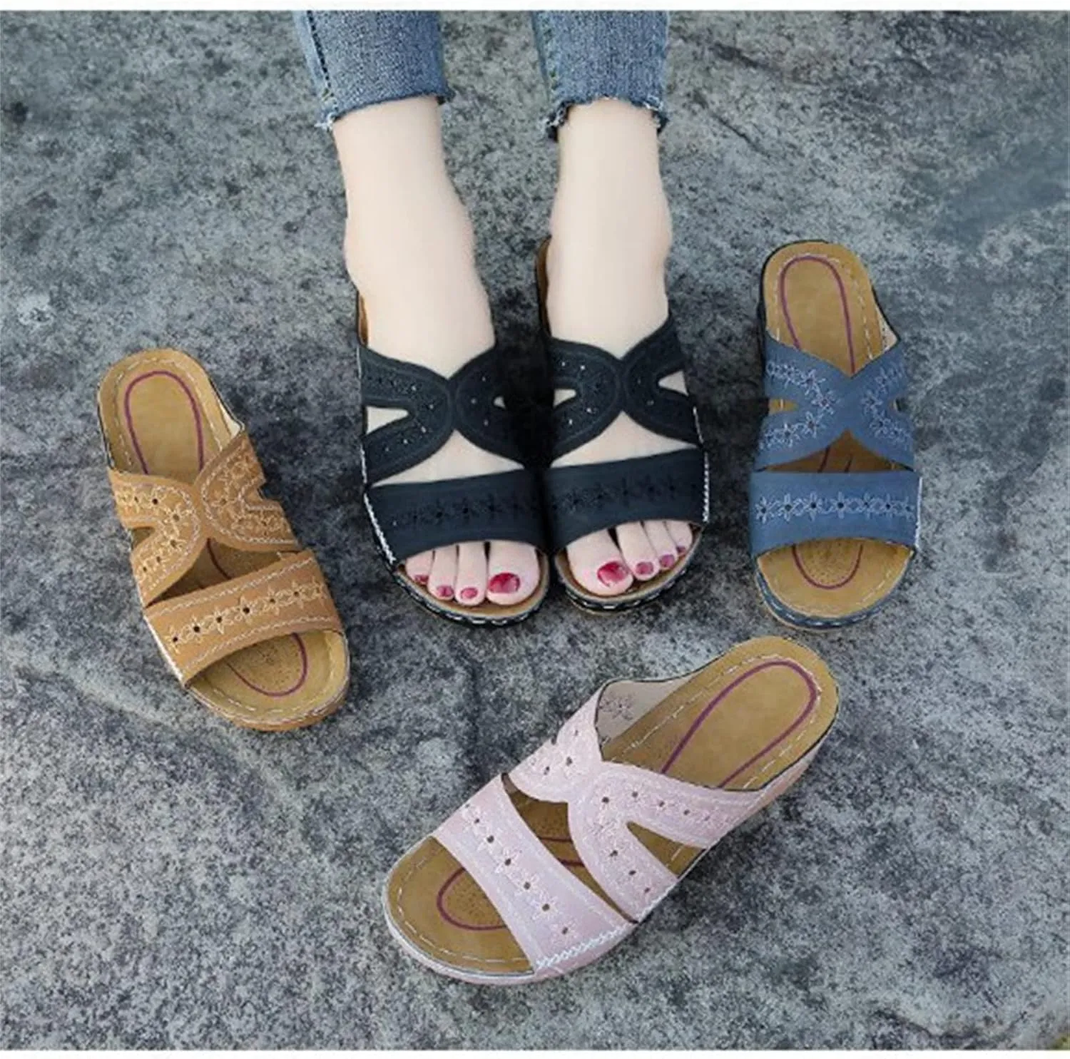 Lausiuoe Orthotic Dress Sandals For Women With Arch Support Comfortable Walking Summer Casual Orthopedic Slides Flip Flops
