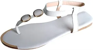 Lausiuoe Sandals for Women Dressy Summer,Women's Comfy Strappy Flat Sandals Casual Comfort T-Strap Gladiator Beach Sandals