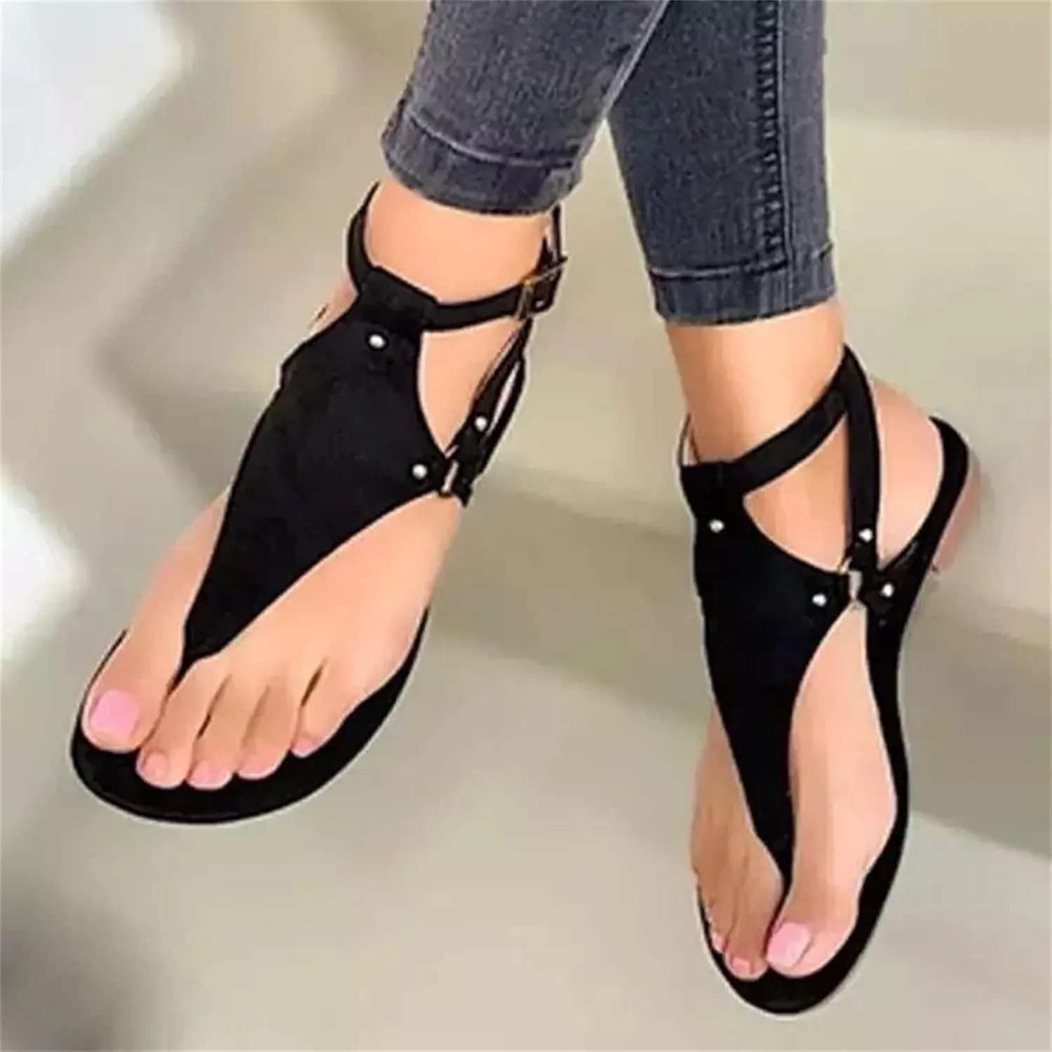 Lausiuoe Sandals Women Beach Dressy Vacation Gladiator Flat Strappy Sandals Ankle Strap Open Toe Summer Thong Flip Flops