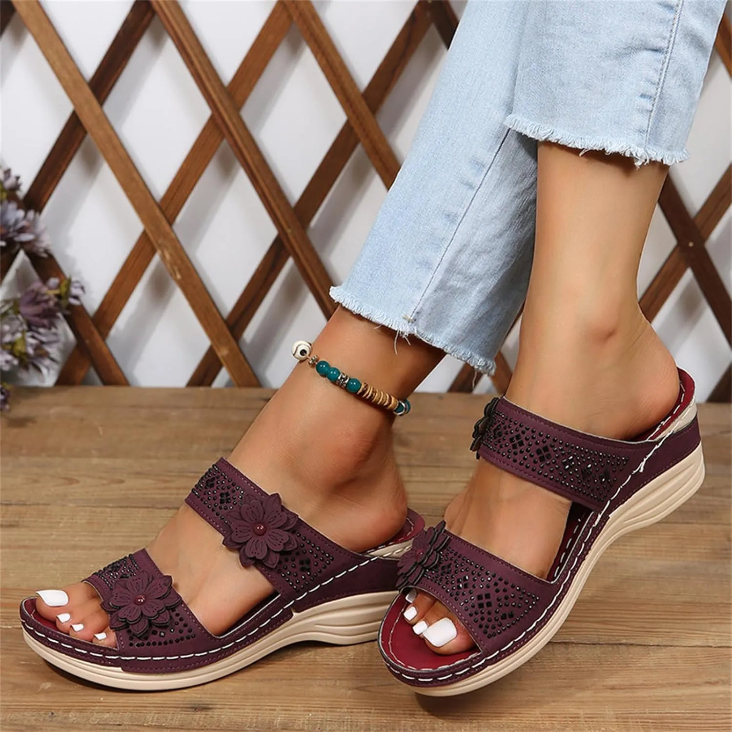 Lausiuoe Sandals Women Dressy Summer Flat Arch Support Fashion Orthotic Slides Comfy Slip On Orthopedic Slippers Flip Flops