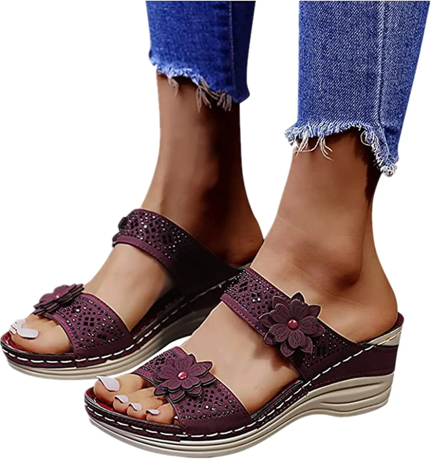 Lausiuoe Sandals Women Dressy Summer Flat Arch Support Fashion Orthotic Slides Comfy Slip On Orthopedic Slippers Flip Flops