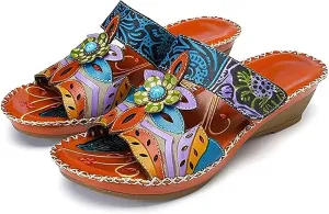 Lausiuoe Sandals Women Dressy Summer Flat Arch Support Orthopedic Slippers Wedge Heel Slip On Orthotic Slides Flip Flops