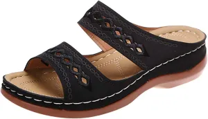Lausiuoe Sandals Women Dressy Summer Flat Walking Comfortable Orthopedic Slippers Comfy Orthotic Slides With Arch Support