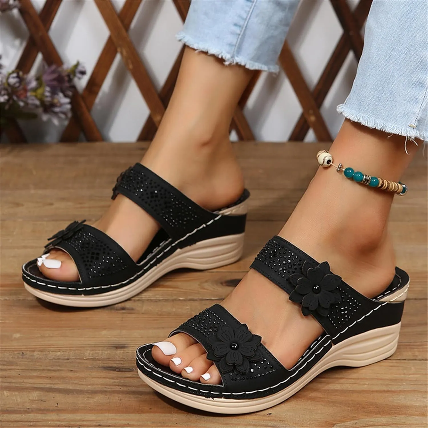 Lausiuoe Sandals Women Dressy Summer Flat Walking Comfortable Orthopedic Slippers Orthotic Casual Arch Support Slides Shoes