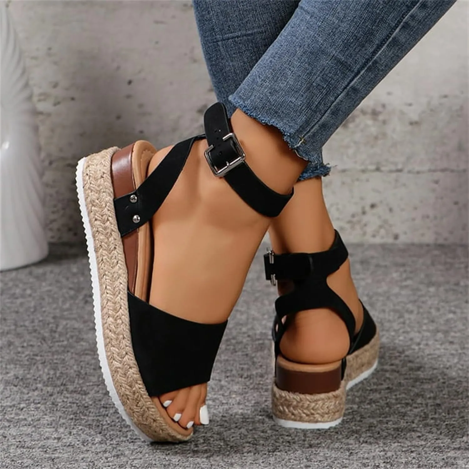 Lausiuoe Wedge Sandals For Women Dressy Summer Platform Sandals Ankle Strap Open Toe Espadrilles Casual Strappy Dress Shoes