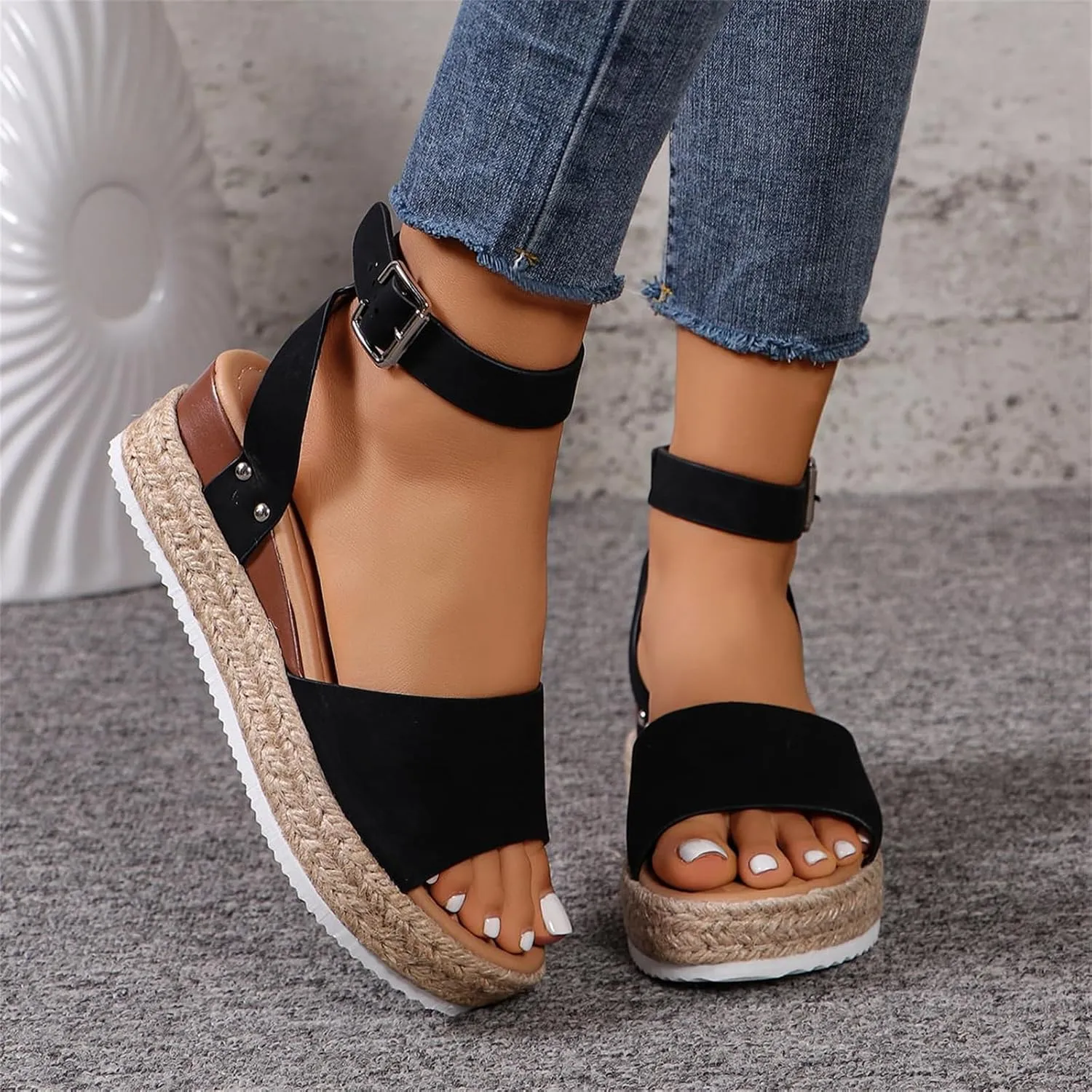 Lausiuoe Wedge Sandals For Women Dressy Summer Platform Sandals Ankle Strap Open Toe Espadrilles Casual Strappy Dress Shoes
