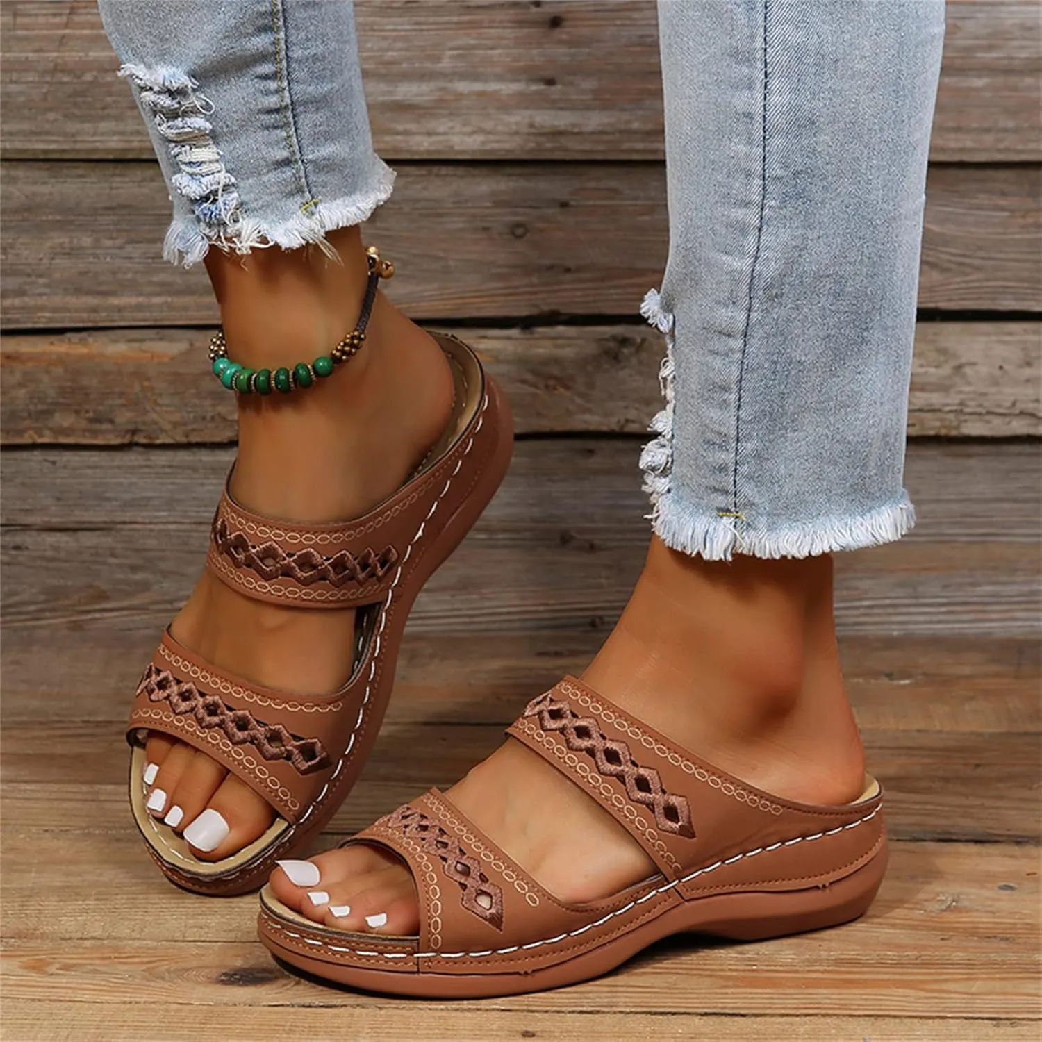 Lausiuoe Womens Comfy Orthotic Sandals,Womens Slides Sandals Slip On Slippers Orthopedic Flip Flops With Arch Support