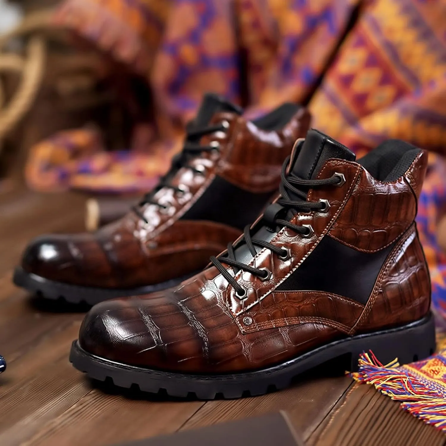 Leather Oxford Dress Casual Fashion Boots for Men Mid Top Lace Up Chukka Ankle Mens