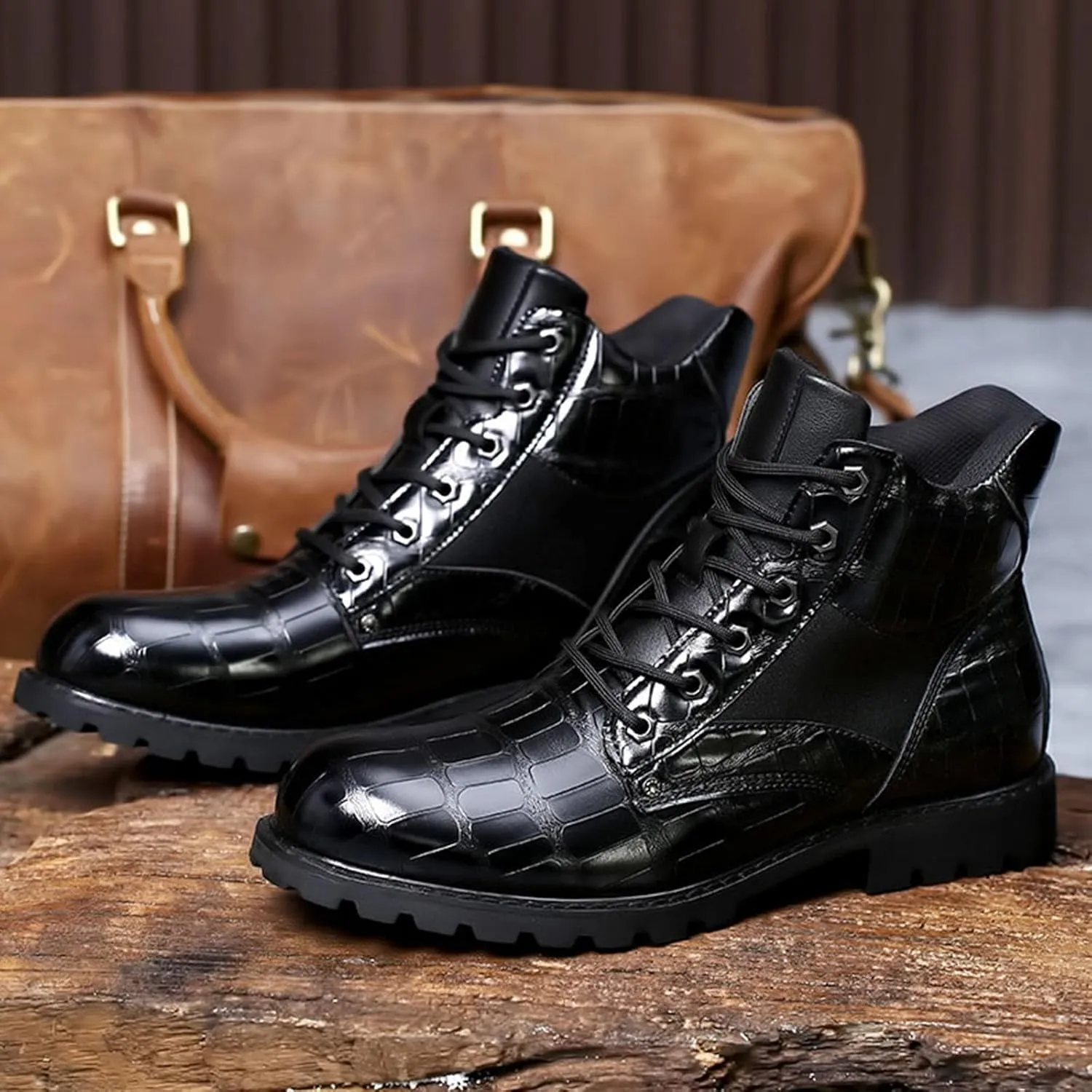 Leather Oxford Dress Casual Fashion Boots for Men Mid Top Lace Up Chukka Ankle Mens