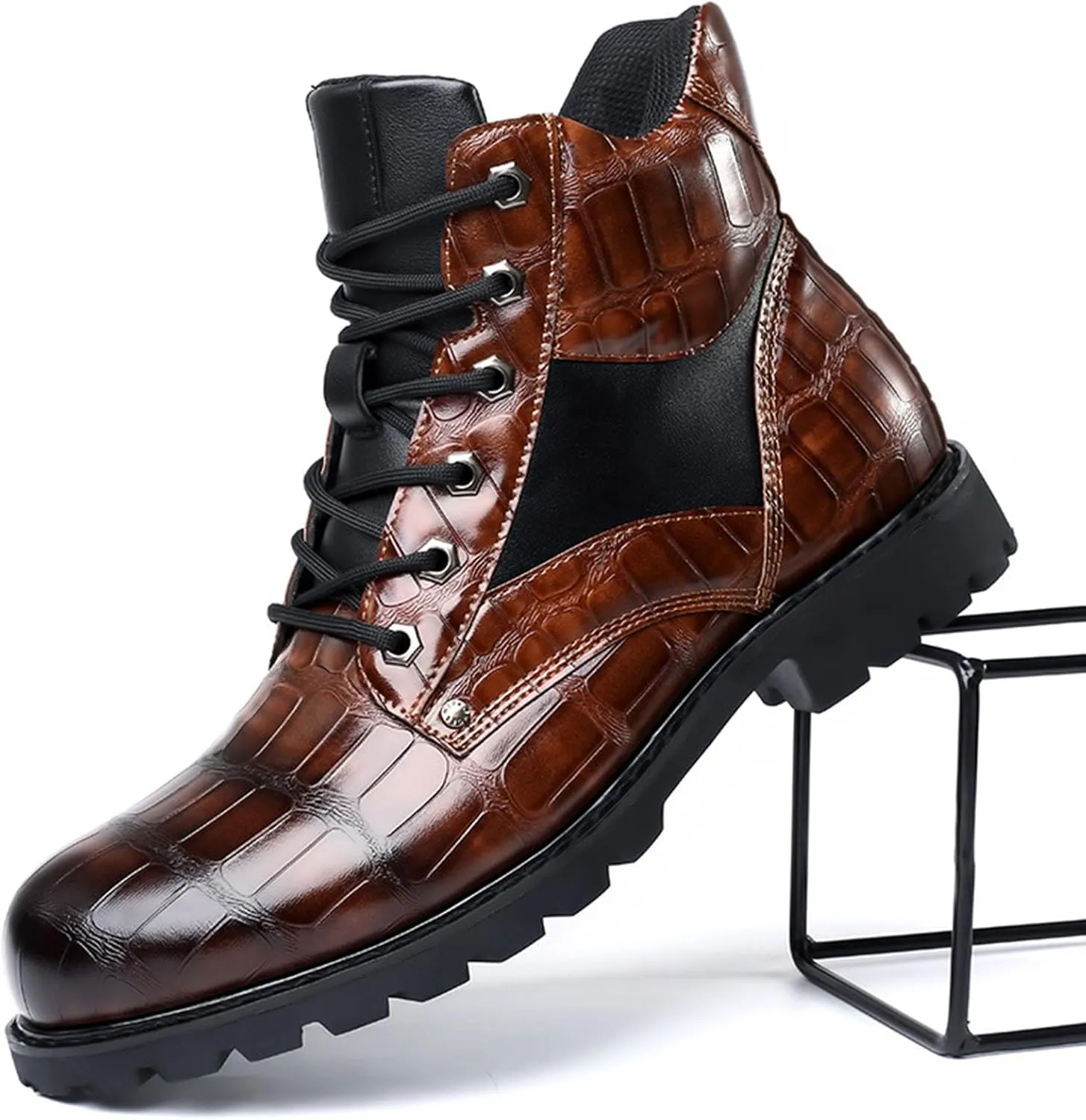 Leather Oxford Dress Casual Fashion Boots for Men Mid Top Lace Up Chukka Ankle Mens