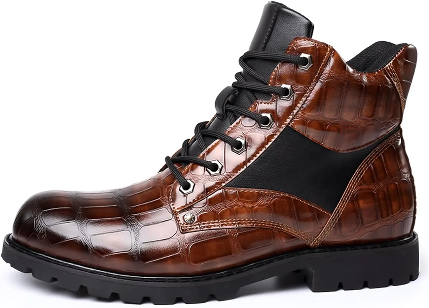 Leather Oxford Dress Casual Fashion Boots for Men Mid Top Lace Up Chukka Ankle Mens