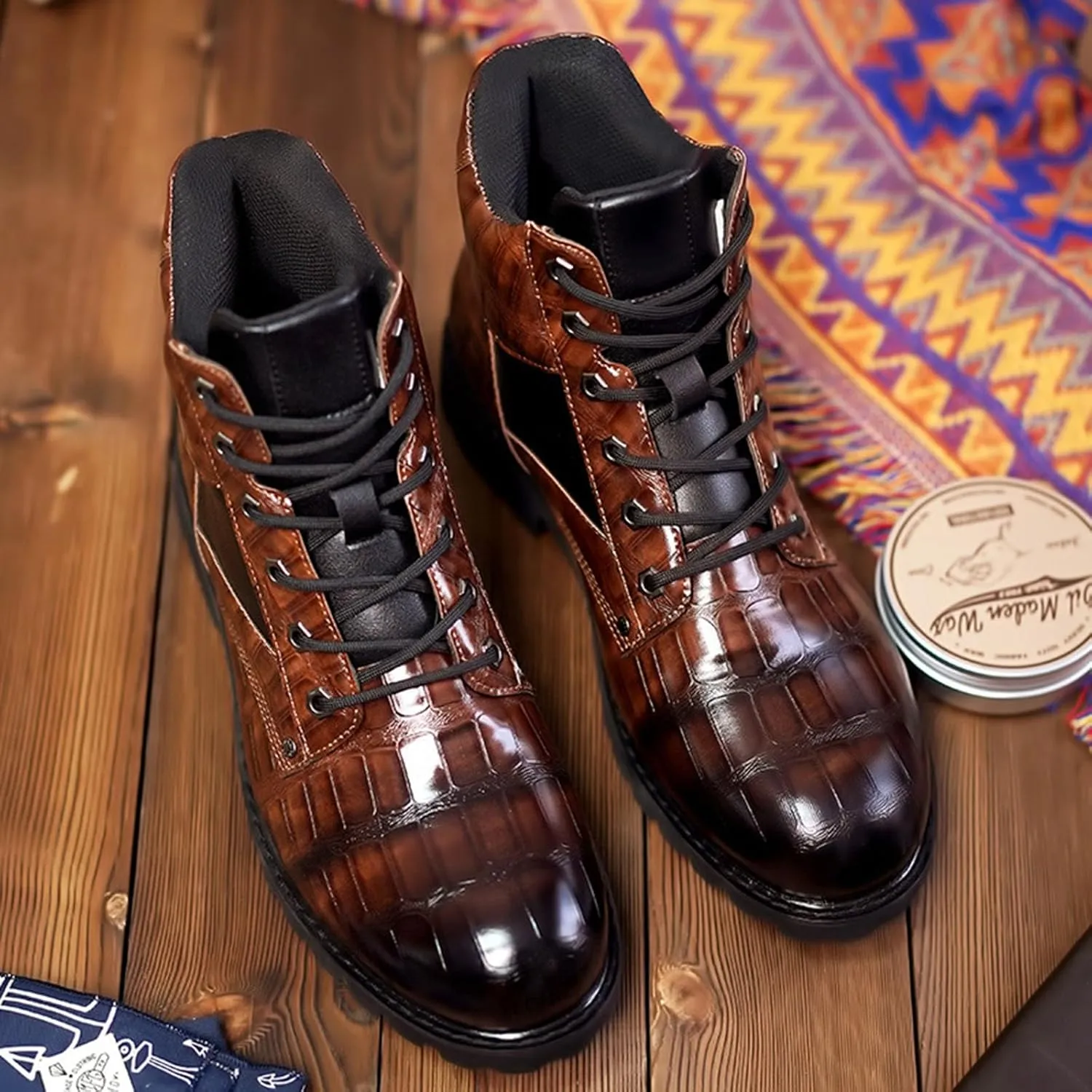 Leather Oxford Dress Casual Fashion Boots for Men Mid Top Lace Up Chukka Ankle Mens