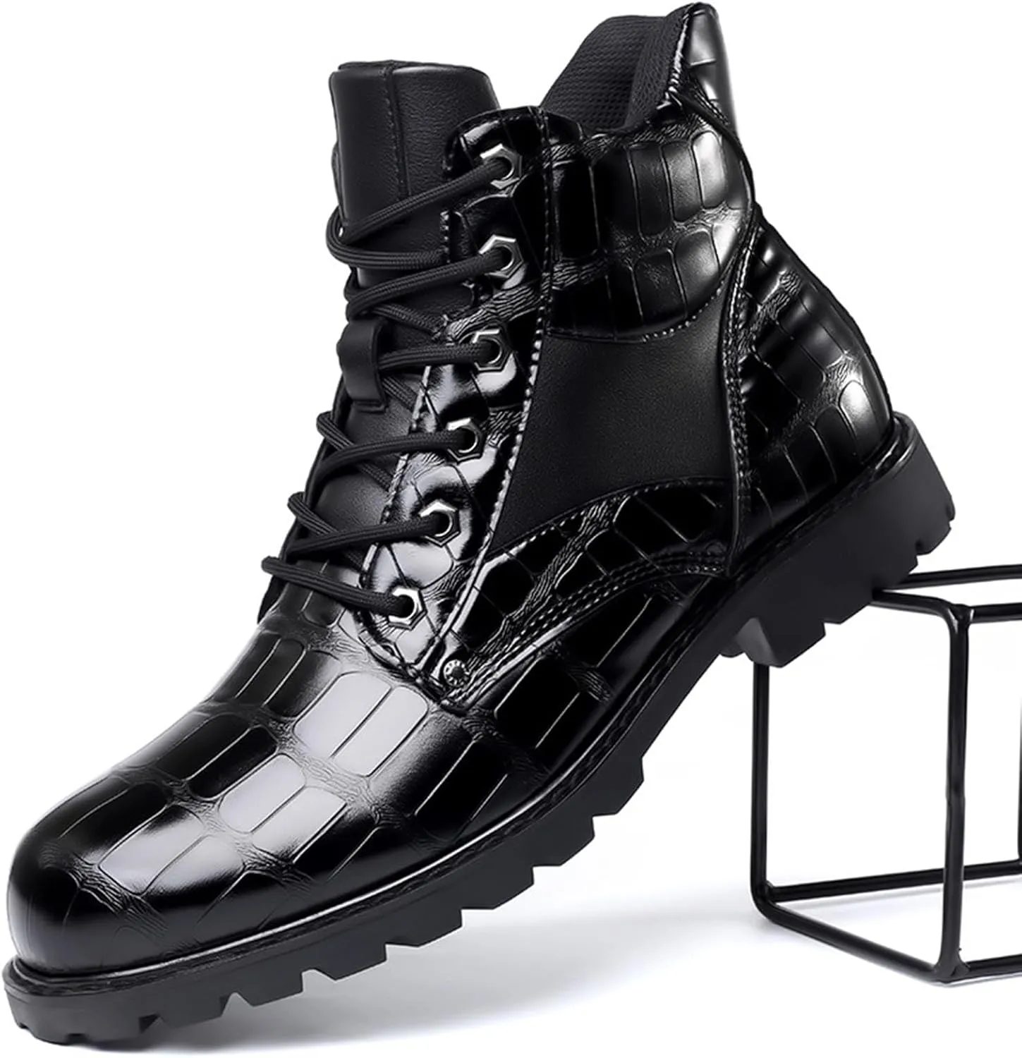Leather Oxford Dress Casual Fashion Boots for Men Mid Top Lace Up Chukka Ankle Mens