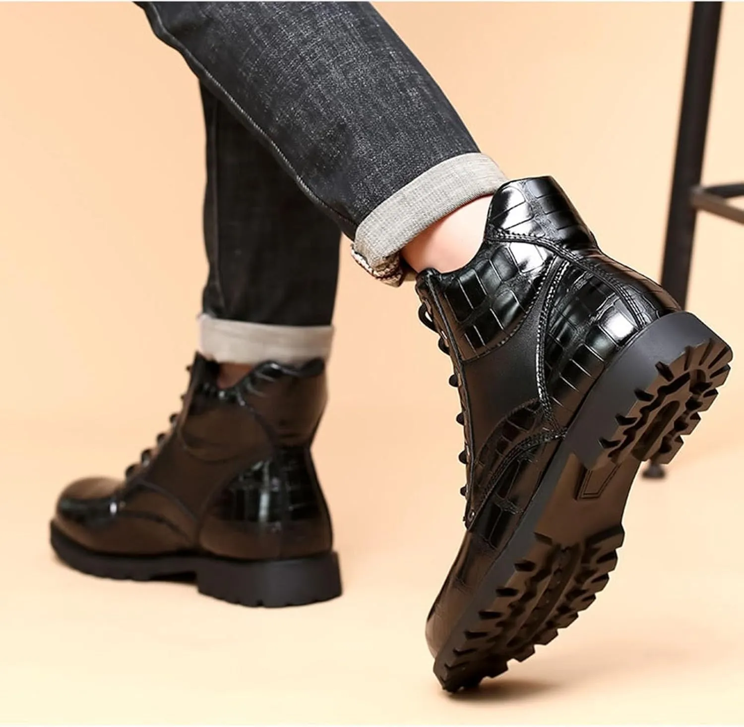 Leather Oxford Dress Casual Fashion Boots for Men Mid Top Lace Up Chukka Ankle Mens