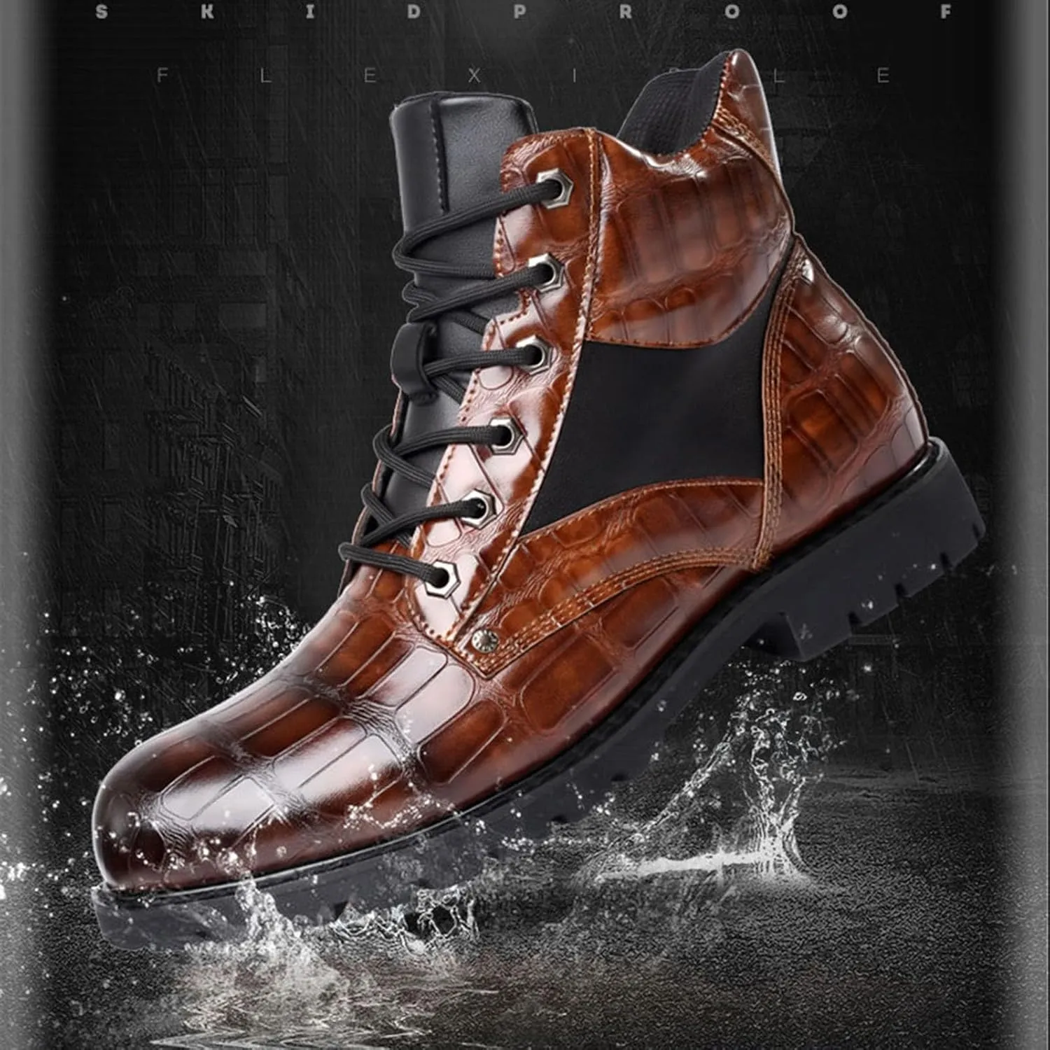 Leather Oxford Dress Casual Fashion Boots for Men Mid Top Lace Up Chukka Ankle Mens