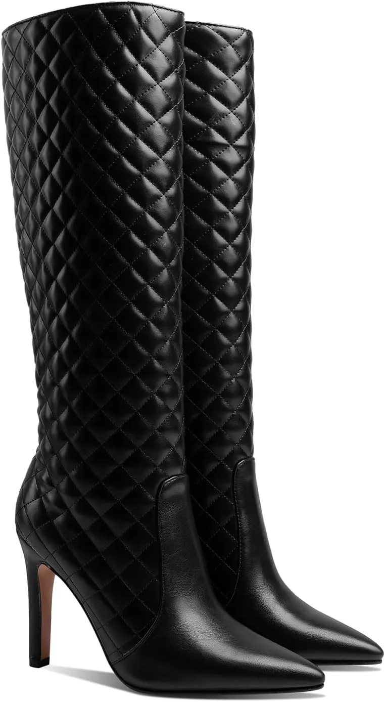 LEHOOR Women Knee High Stiletto Heel Boots Pointed Closed Toe Slip On High Heeled Dress Shoes Sexy Trendy for Ladies 4-11 M US
