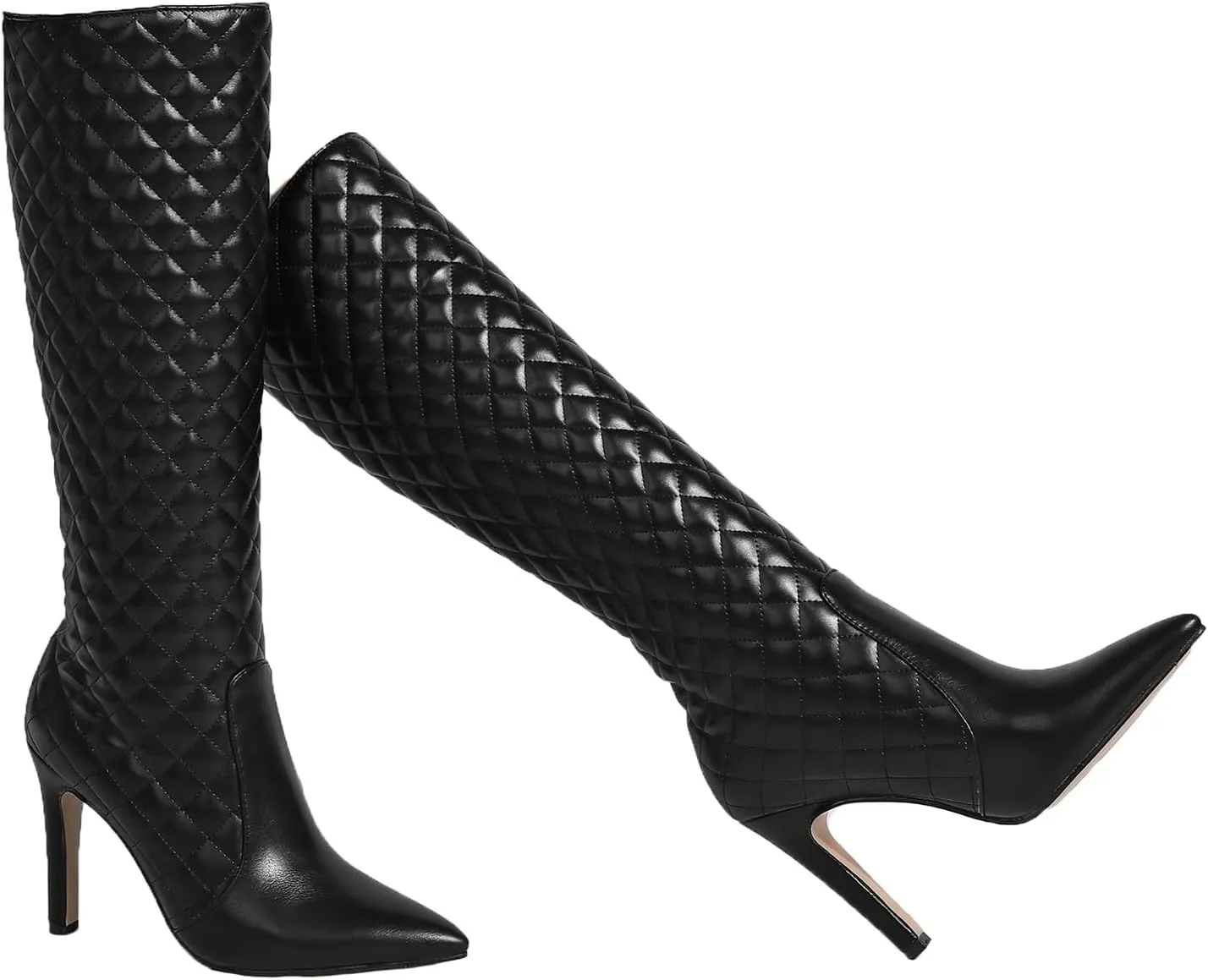 LEHOOR Women Knee High Stiletto Heel Boots Pointed Closed Toe Slip On High Heeled Dress Shoes Sexy Trendy for Ladies 4-11 M US