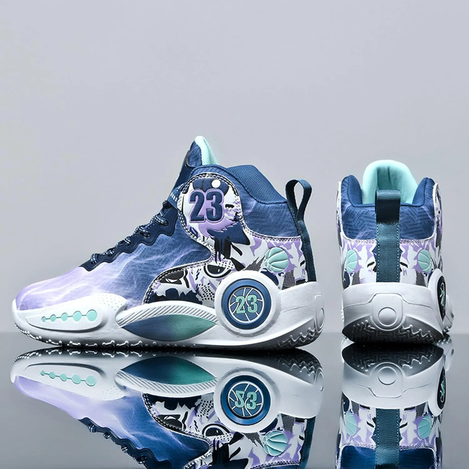 Men's Basketball Shoes Anti-Slip and Wear-Resistant Soles Running Shoes Graffiti Design Fashionable Sports Shoes
