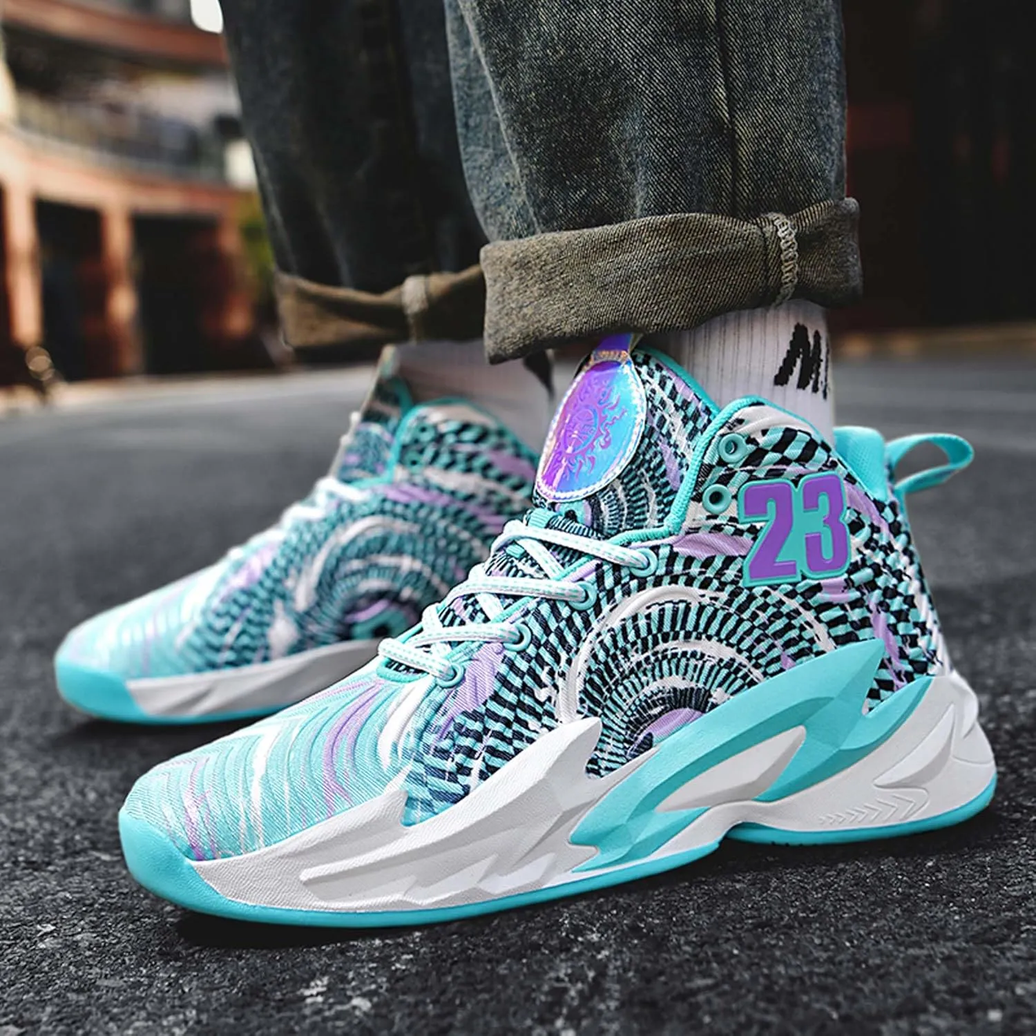 Men's Basketball Shoes,Mesh Fabric Upper,Comfortable and Breathable Soft,Combat Basketball Shoes,Indoor and Outdoor Basketball Shoes,Street Basketball Shoes,High Top Sneakers Running Shoes
