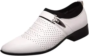 Men's Casual Dress Shoes Buckle Oxfords Shoes Slip on Loafer Formal Business Comfortable Dress Shoes for Men White