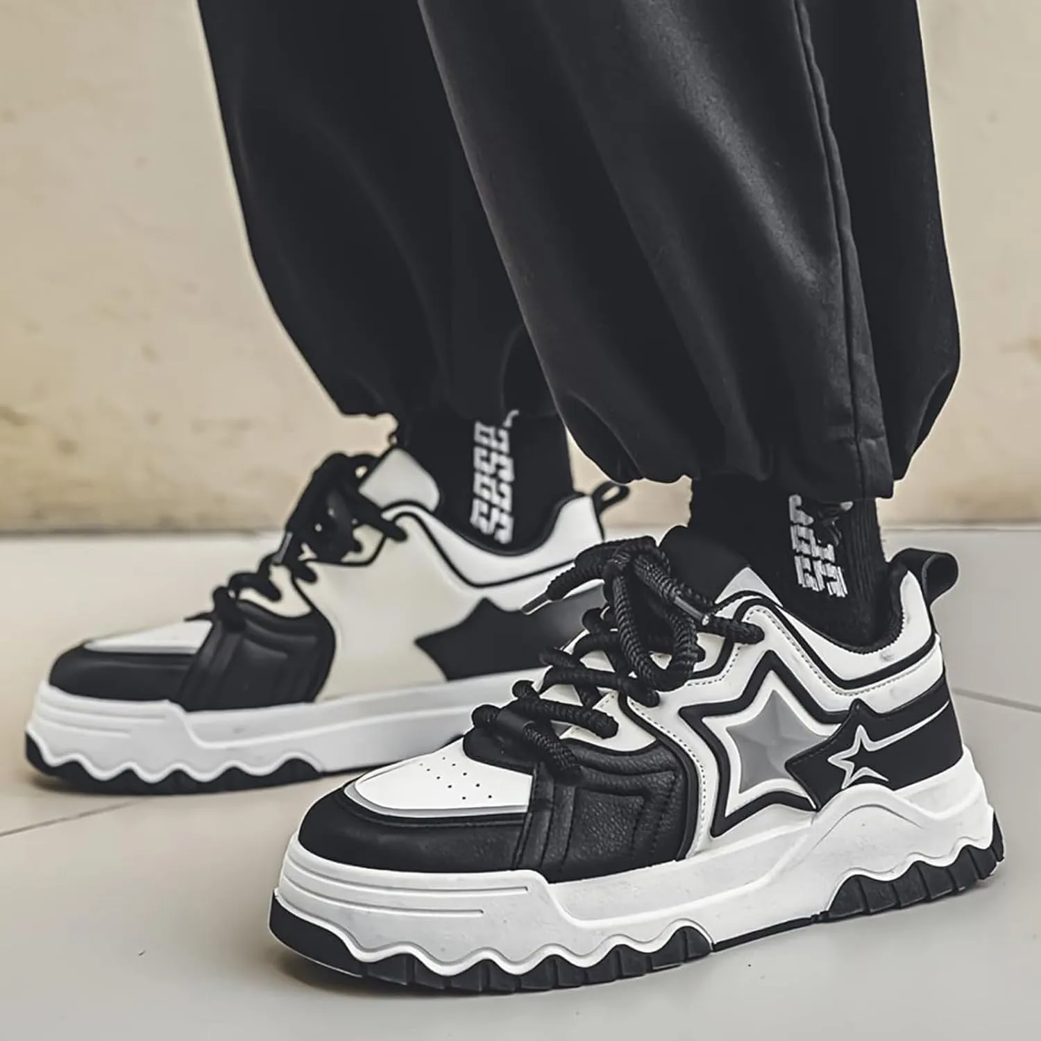 Mens Casual Shoes, Comfortable Non-Slip, Breathable Walking Shoes, Fashion Colorblocking Design, Suitable for Outdoor Activities