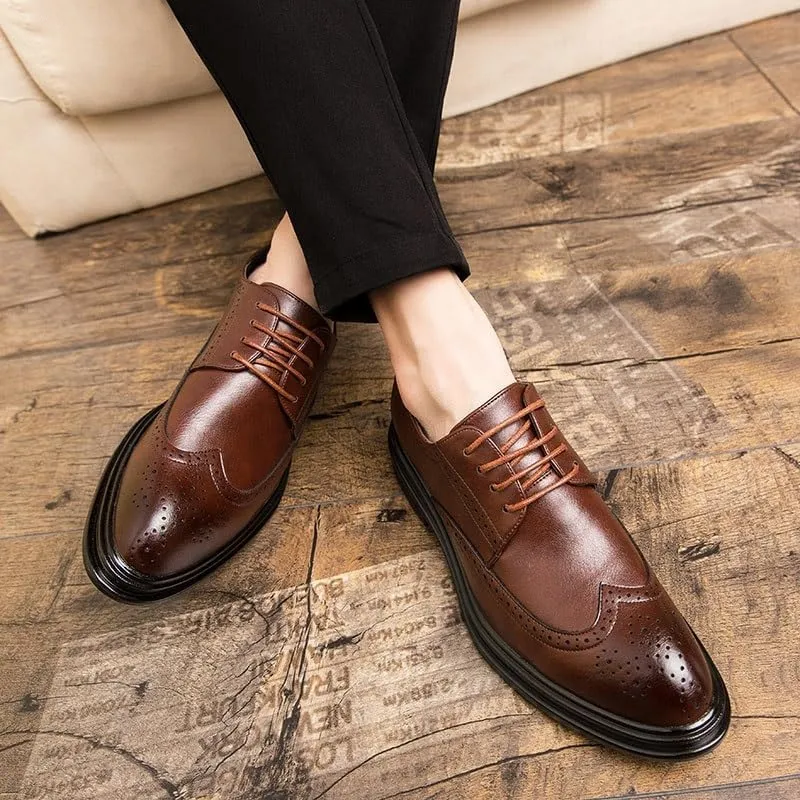 Men's Classic Lace-up Formal Oxfords Casual Wedding Faux Patent Derby Shoes for Men