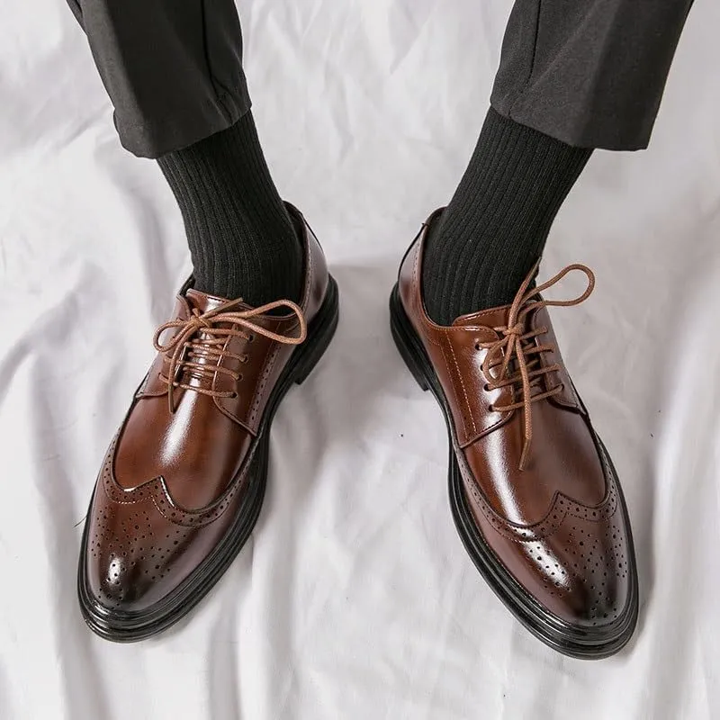 Men's Classic Lace-up Formal Oxfords Casual Wedding Faux Patent Derby Shoes for Men