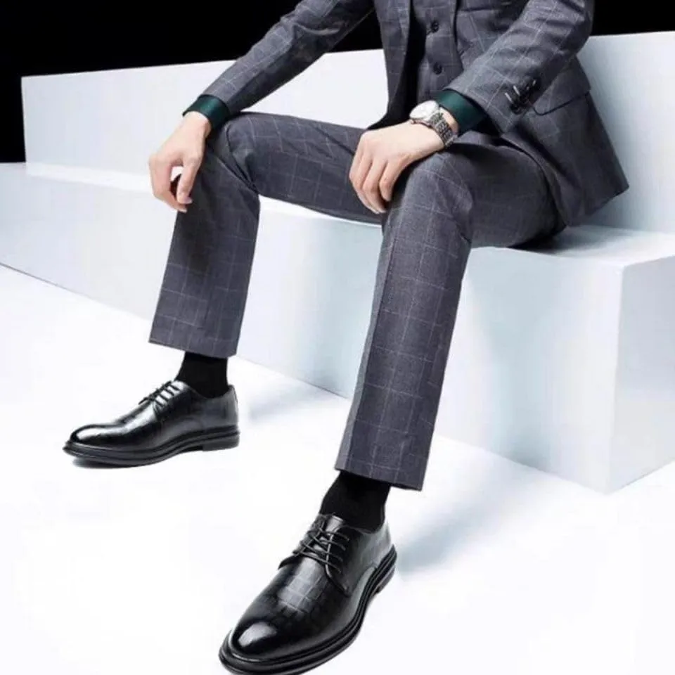 Mens Derby Shoes Wedding Classic Lace Up Low Top Leather Dress Shoes Luxury Fashion Casual Classic Pointed-Toe Formal Shoes(6.5)