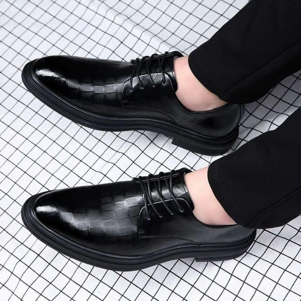 Mens Derby Shoes Wedding Classic Lace Up Low Top Leather Dress Shoes Luxury Fashion Casual Classic Pointed-Toe Formal Shoes(6.5)