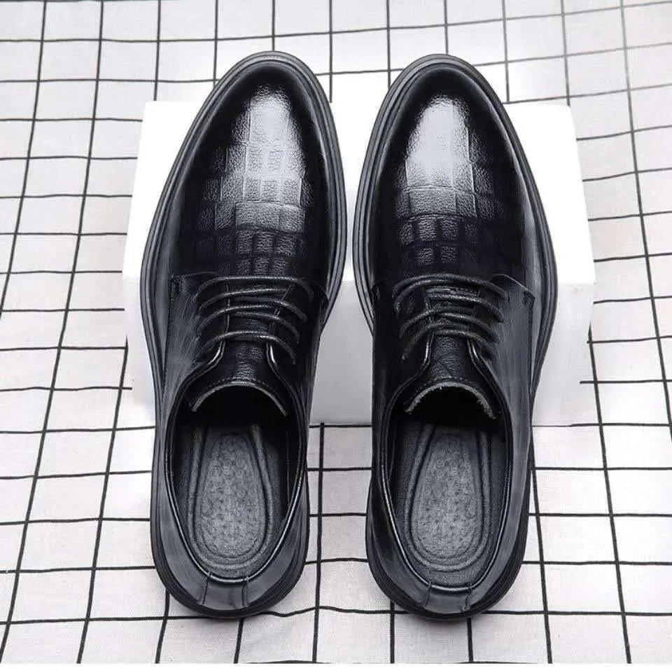 Mens Derby Shoes Wedding Classic Lace Up Low Top Leather Dress Shoes Luxury Fashion Casual Classic Pointed-Toe Formal Shoes(6.5)
