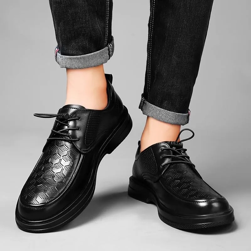 Mens Genuine Leather Dress Shoes Comfortable Breathable Lace-Up Formal Business Oxford Shoes