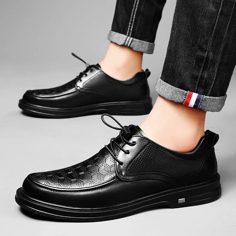 Mens Genuine Leather Dress Shoes Comfortable Breathable Lace-Up Formal Business Oxford Shoes
