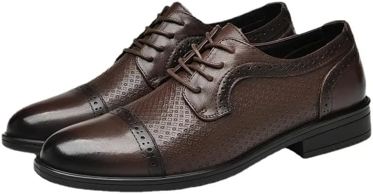 Men's Genuine Leather Dress Shoes - Wingtip Brogue Lace-Up Formal Business Oxford Shoes - Comfortable Breathable