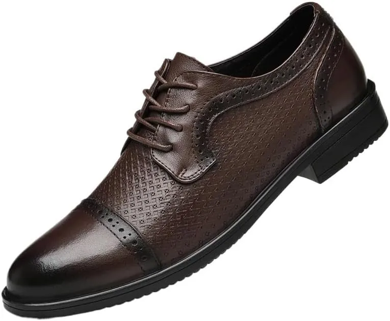 Men's Genuine Leather Dress Shoes - Wingtip Brogue Lace-Up Formal Business Oxford Shoes - Comfortable Breathable
