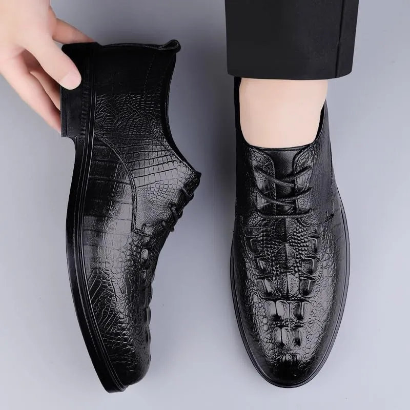 Men's Genuine Leather Oxford Shoes for Men Lightweight Comfortable Thick-Soled Formal Shoes for Business Dinners(Black,8)
