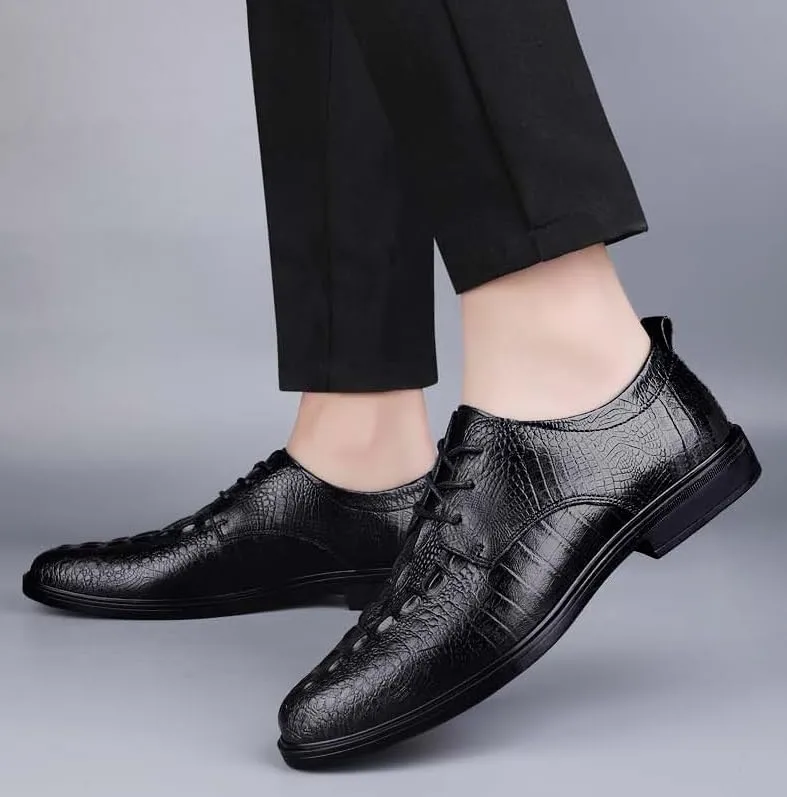 Men's Genuine Leather Oxford Shoes for Men Lightweight Comfortable Thick-Soled Formal Shoes for Business Dinners(Black,8)