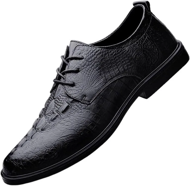 Men's Genuine Leather Oxford Shoes for Men Lightweight Comfortable Thick-Soled Formal Shoes for Business Dinners(Black,8)