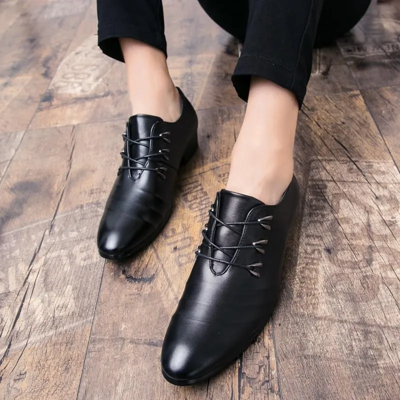 Men's Genuine Leather Oxford Shoes Modern Low Top Pointed Toe Tuxedo Derby Shoes Soft Rubber Sole Dress Shoes for Men(9)