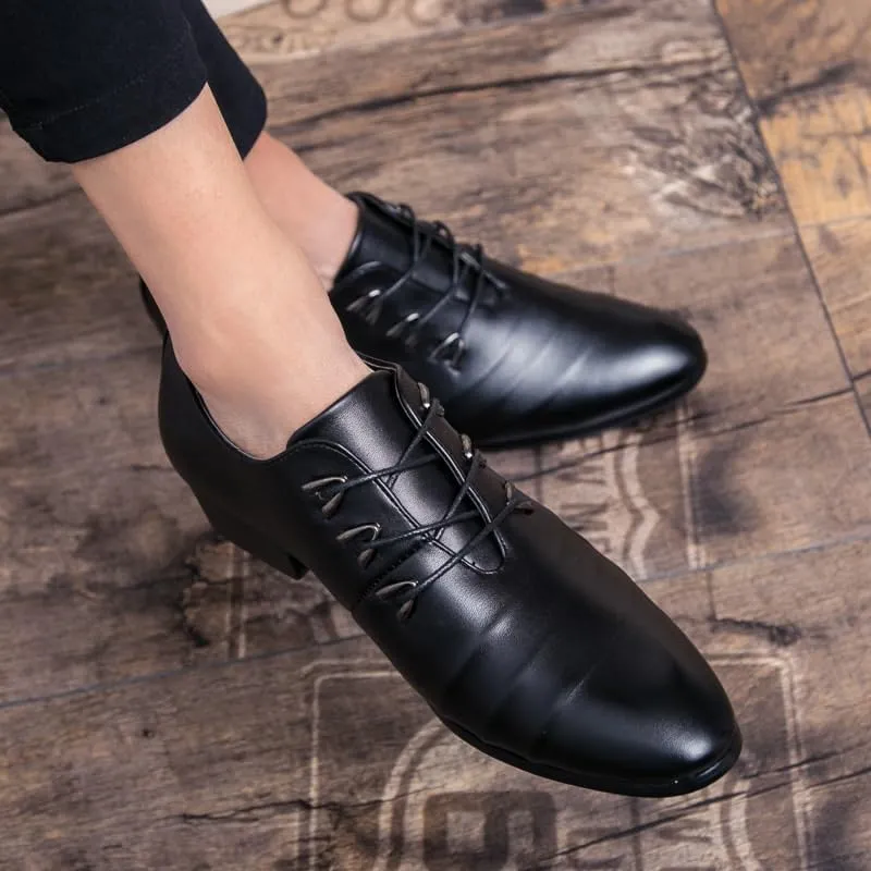 Men's Genuine Leather Oxford Shoes Modern Low Top Pointed Toe Tuxedo Derby Shoes Soft Rubber Sole Dress Shoes for Men(9)