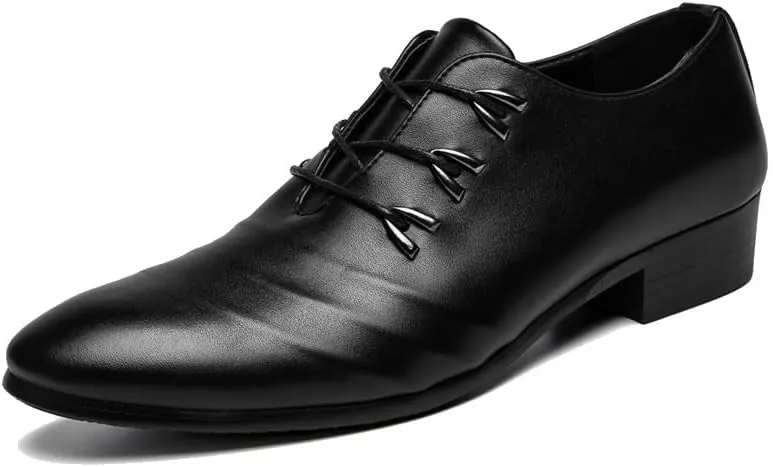 Men's Genuine Leather Oxford Shoes Modern Low Top Pointed Toe Tuxedo Derby Shoes Soft Rubber Sole Dress Shoes for Men(9)