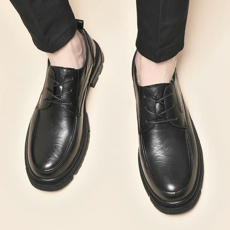 Men's Genuine Leather Platform Wingtip Brogue Oxfords Lace Up Comfort Wide Round Toe Non-Slip Dress Shoes for Men