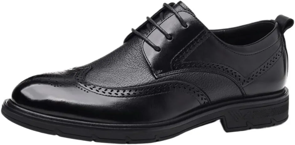 Men's Invisible Height Increasing Elevator Shoes Mens Dress Shoes Lace-up Luxury Leather Brogue Mens Flats Shoes Casual British Style Men's Oxfords Dress Shoes for Man