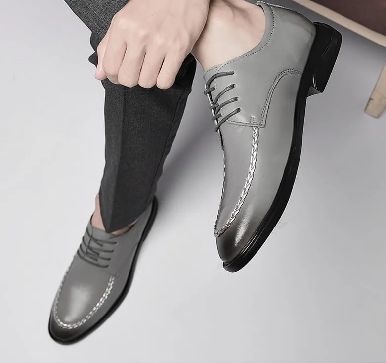 Mens Lace-Up Dress Shoes Genuine Leather Business Oxford Shoes with Non-Slip Sole