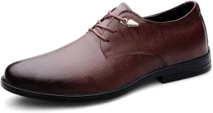 Mens Pointed Toe Oxford Shoes Fashion Leather Lace-Up Dress Shoes for Business Formal