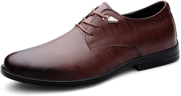 Mens Pointed Toe Oxford Shoes Fashion Leather Lace-Up Dress Shoes for Business Formal