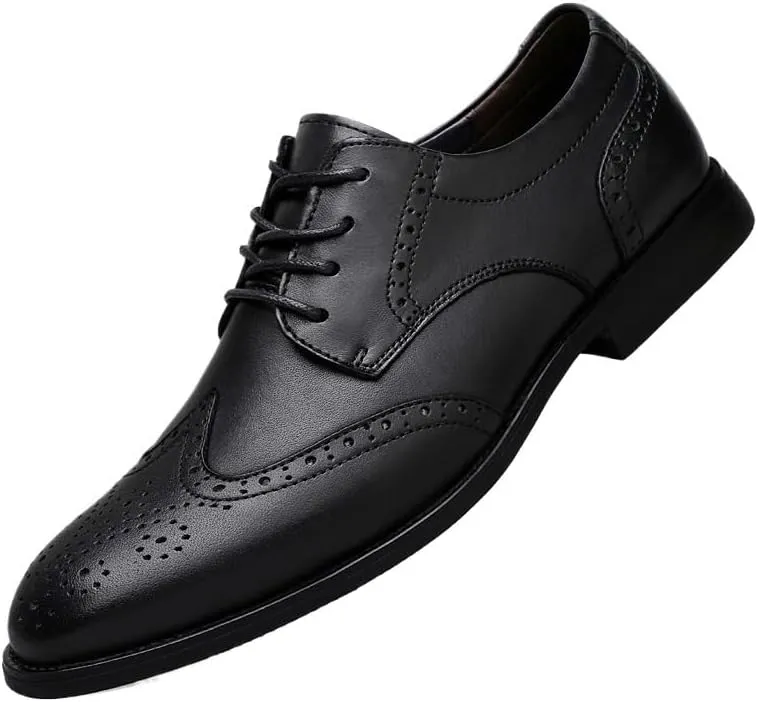 Mens Round Toe Oxford Shoes Leather Dress Shoes Wide Fit Business Formal Shoes for Office Wedding(Black,9)